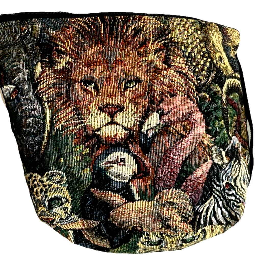 Animal Tapestry Purse Large Bag Fanny Pack Elephants Lions Boho Festival VTG - Picture 3 of 10